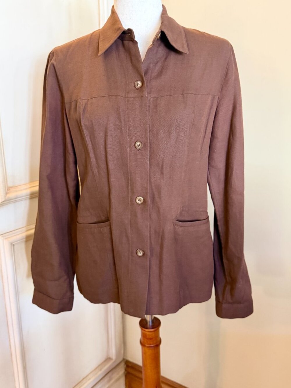 Lacoste Brown Button-Front Jacket – Women's SIZE 38 - Picture 2 of 7
